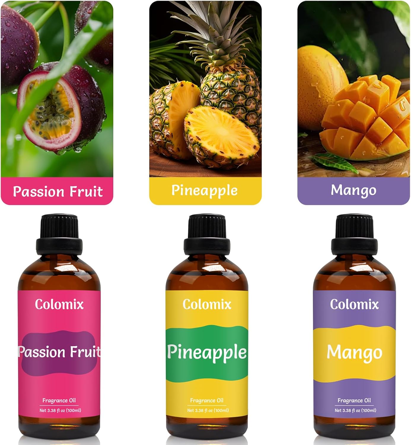 100mlx3 Tropical Fruits Fragrance Oils Set, Premium Essential Oils for Diffusers for Home | Passion Fruit, Mango, Pineapple Fragrance Oil for Candle Soap Making & More, Fresh Fragrance Oil Gift Set
