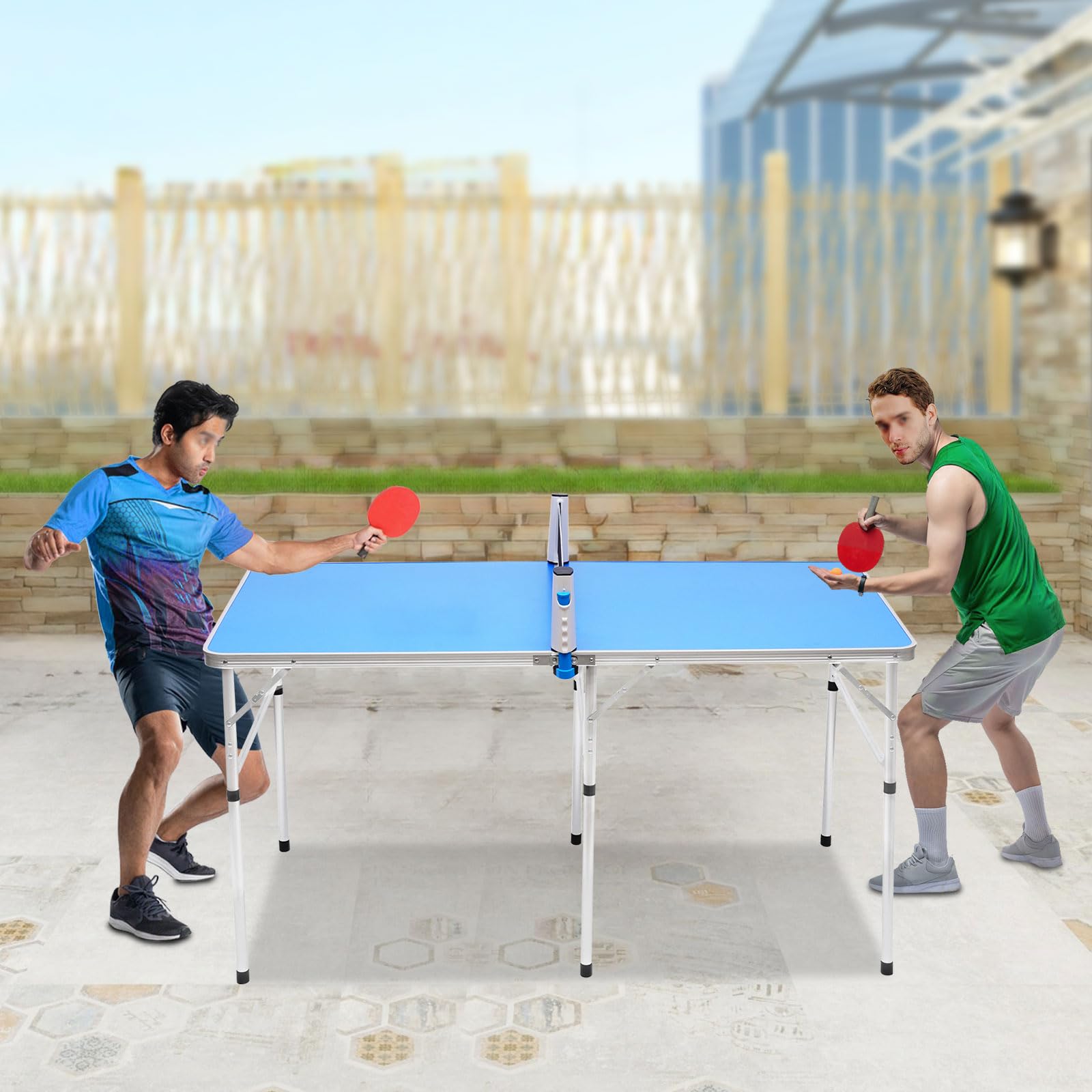 Tischtennisplatte Klappbar Indoor Tischtennistisch mit 2 Tischtennisschlägern 3 Bällen Netz Ping Pong Tisch 152x76x76cm für Zuhause & unterwegs