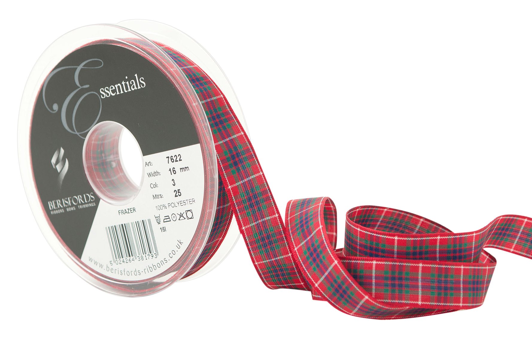Berisfords 3 Frazer Woven Tartan Ribbon (Value Roll)