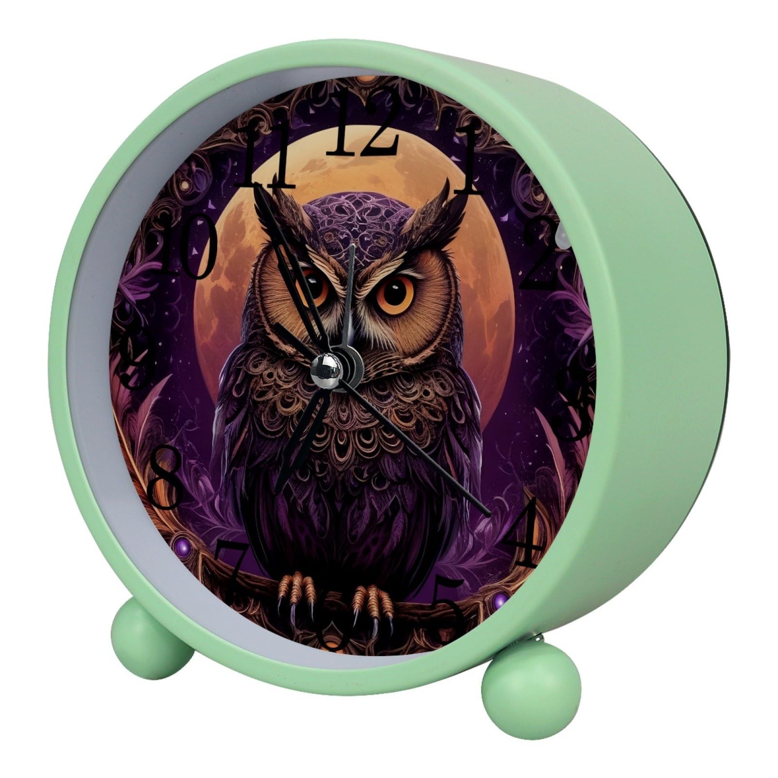 etoenbrc Vintage Lavender Owl 10.9" Alarm Clock,Small Battery Operated Clock, Slient Plastic Table Clock for Living Room Decor,Bedroom,Office