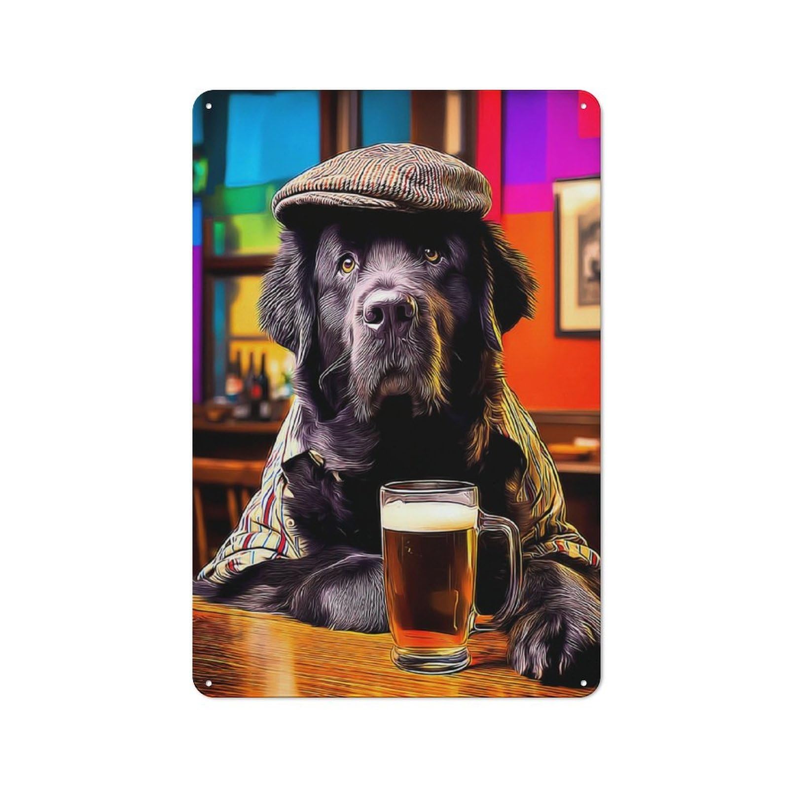 Junmoney Dog In Hat With Beer Mug Retro-Style Metal Sign 30X20cm For Garage Or Workshop, A Moving-Home Gift For Collectors Of Tin Signs