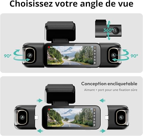BOTSLAB 4 Canaux Dashcam Voiture,Dashcam 3K/4K Avant et 1080p*3,Caméra Embarquée 560°& 5.8GHz WiFi GPS avec carte SD 128G, Commande Vocale,Vision nocturne, 24H Parking Mode avec Kit de Câblage Incluse - 3