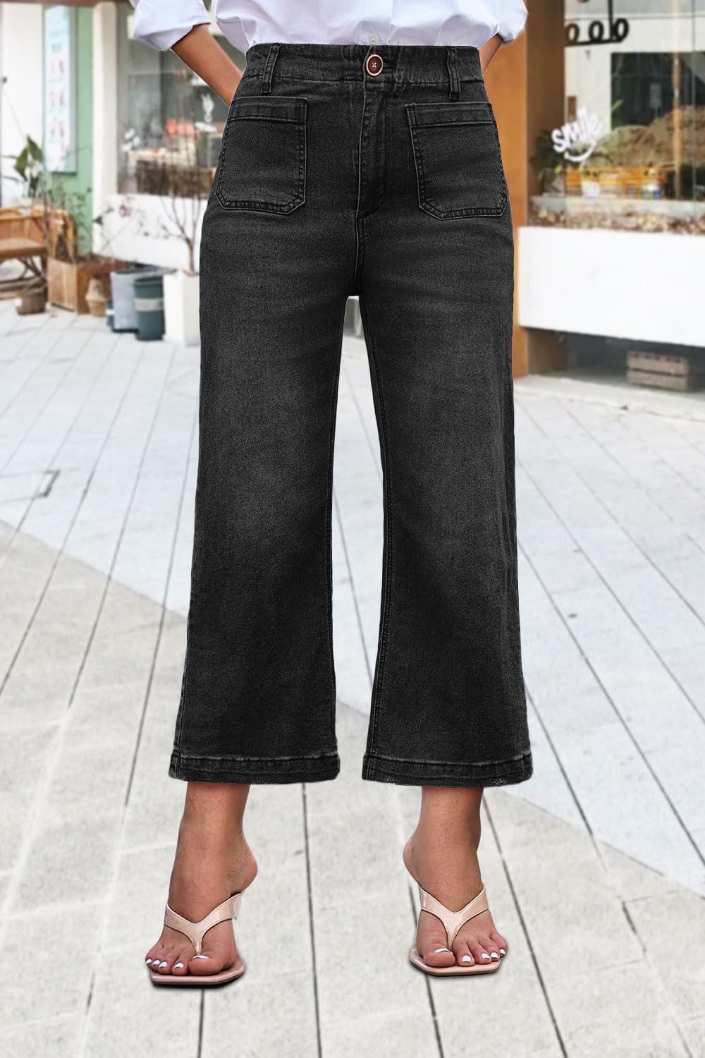 Wide Leg Jeans for Women High Waist Baggy Stretchy Flared Jeans Trendy Cropped Denim Jeans Pants with Pocket - Image 3