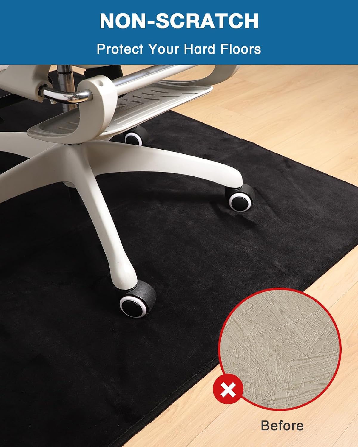 Office Chair Mat for Hardwood Floor, 59"x71" Flannel Fabric Large Chair Mat for Hard Floors, Non-Slip Under Desk Rug for Rolling Chairs, Soft Floor Protector Area Rug for Home Office, Black