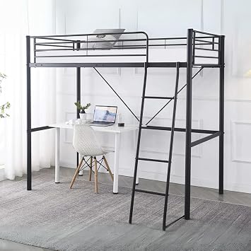Reinforced Beds Newton High Sleeper Bed Frame, Heavy Duty Metal Loft Bed for Kids & Teens, 90 x 190 cm Single, Black, Reinforced Steel Frame, Reversible Ladder, 147cm Underbed Clearance, Space Saving
