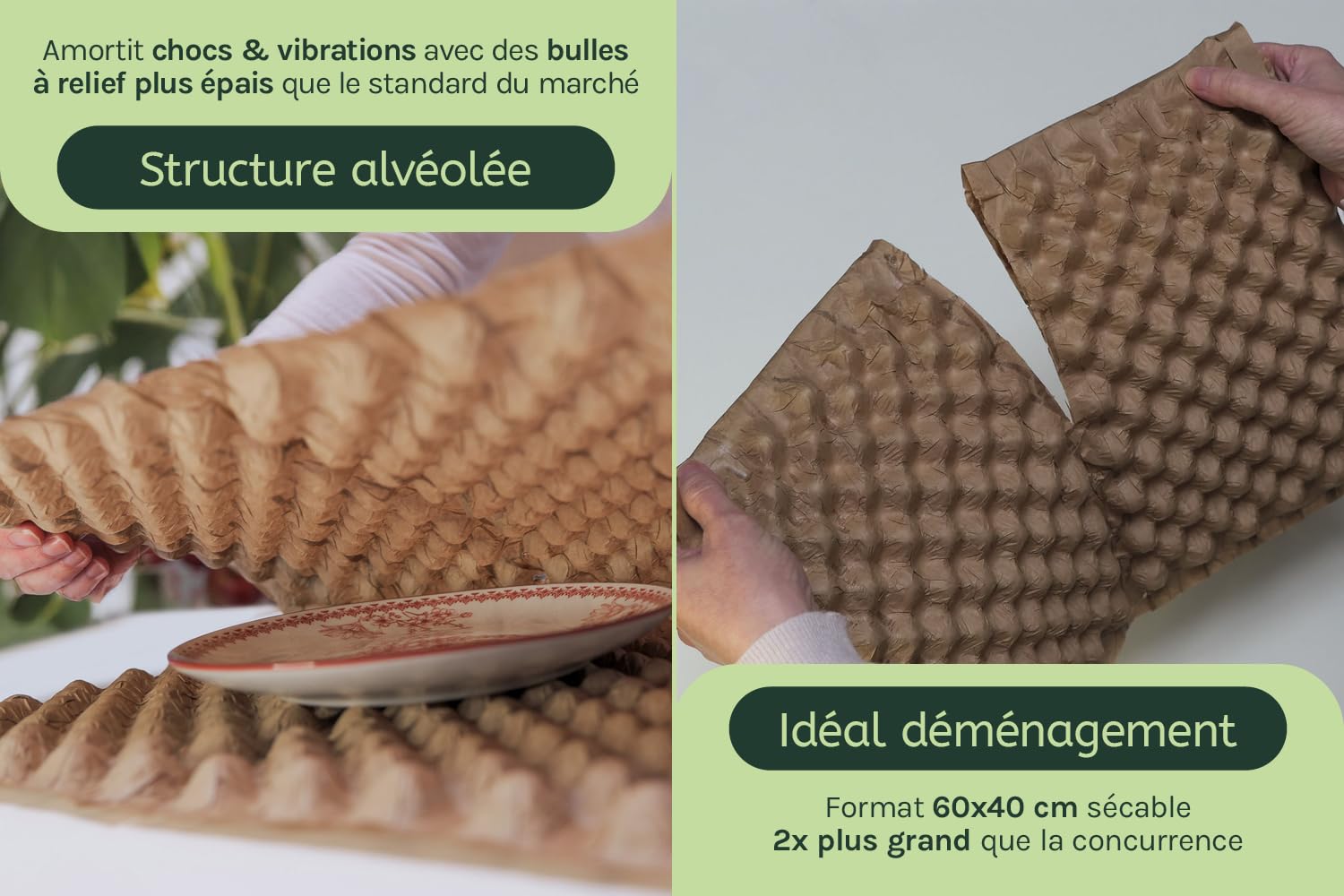 Papier Bulle Écologique Kraft 100 Feuilles 60×40cm - Emballage Colis Déménagement - Recyclable Biodégradable
