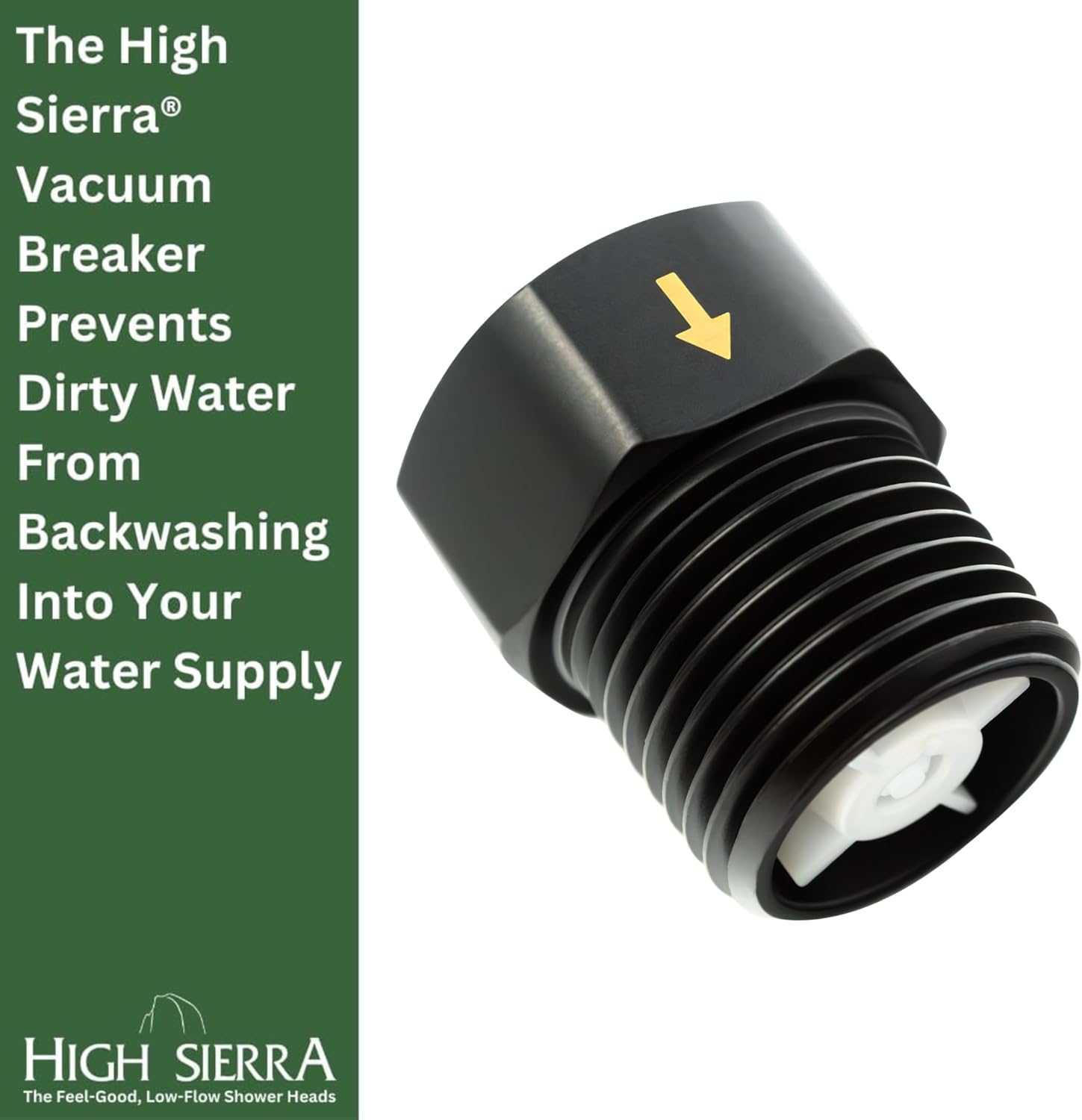 High Sierra® - Solid Lead-Free Brass Construction. Certified Vacuum Breaker and Backflow Preventer for Handheld Shower Heads - Matte Black Finish