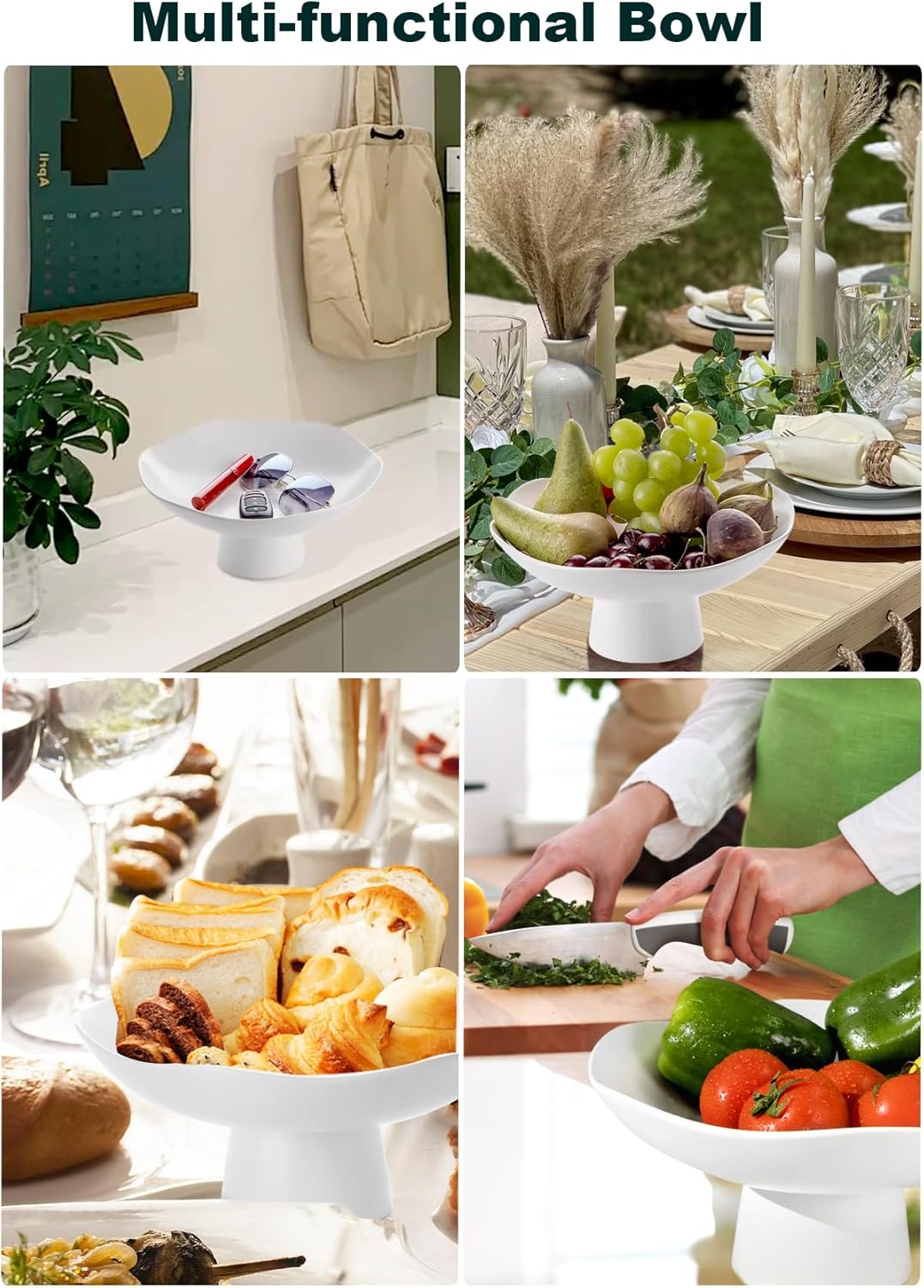 Nucookery Ceramic Fruit Bowl for Kitchen Counter, Modern Fruit and Bread Basket Stand,10 inch Large Decorative Bowl for Home Kitchen Decor, Fruit & Vegetables Holder Storage, Matte White - Image 7