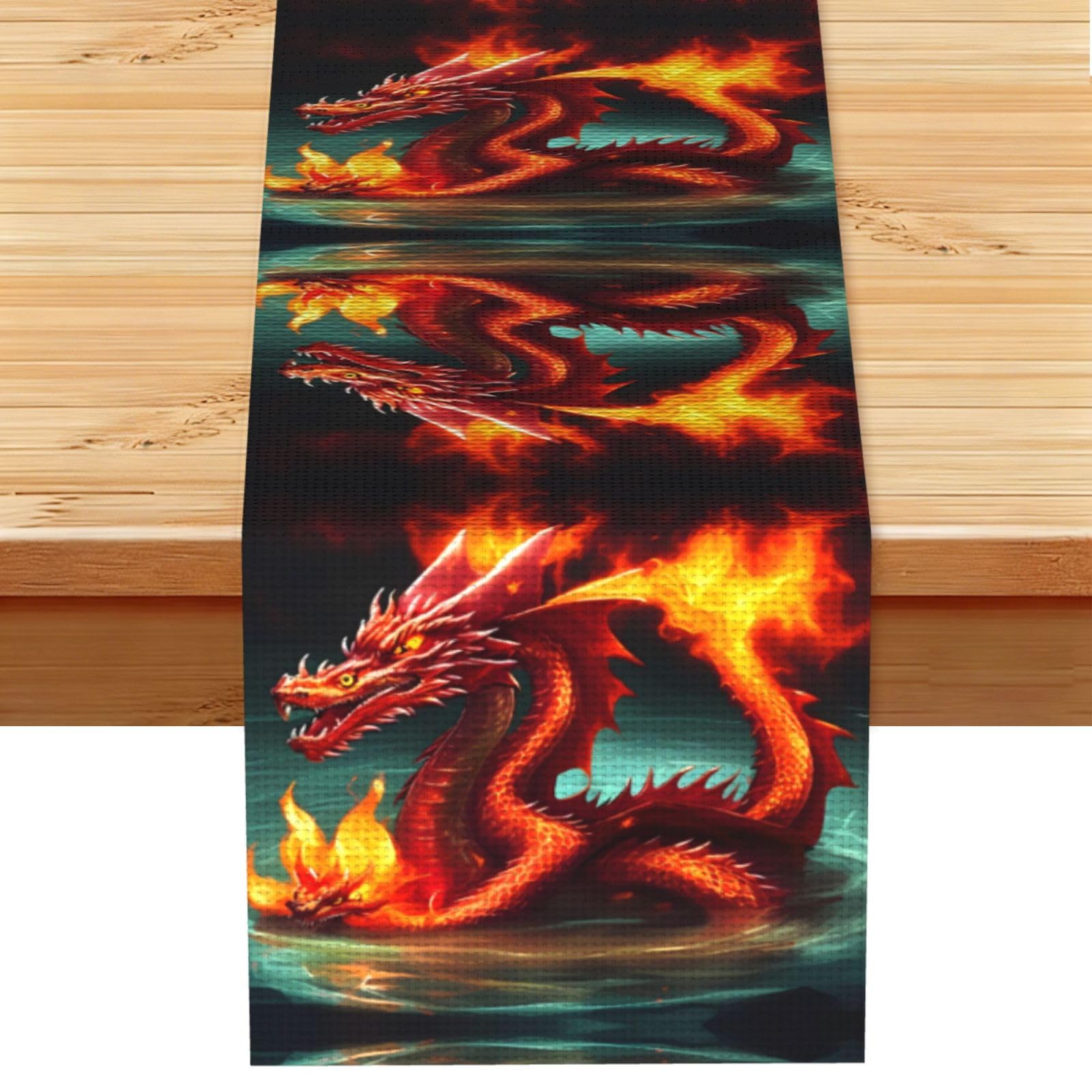 Dragon King in Fire Linen Look Table Runner 13x72-Wrinkle Resistant Farmhouse Style for Dining Table Decor