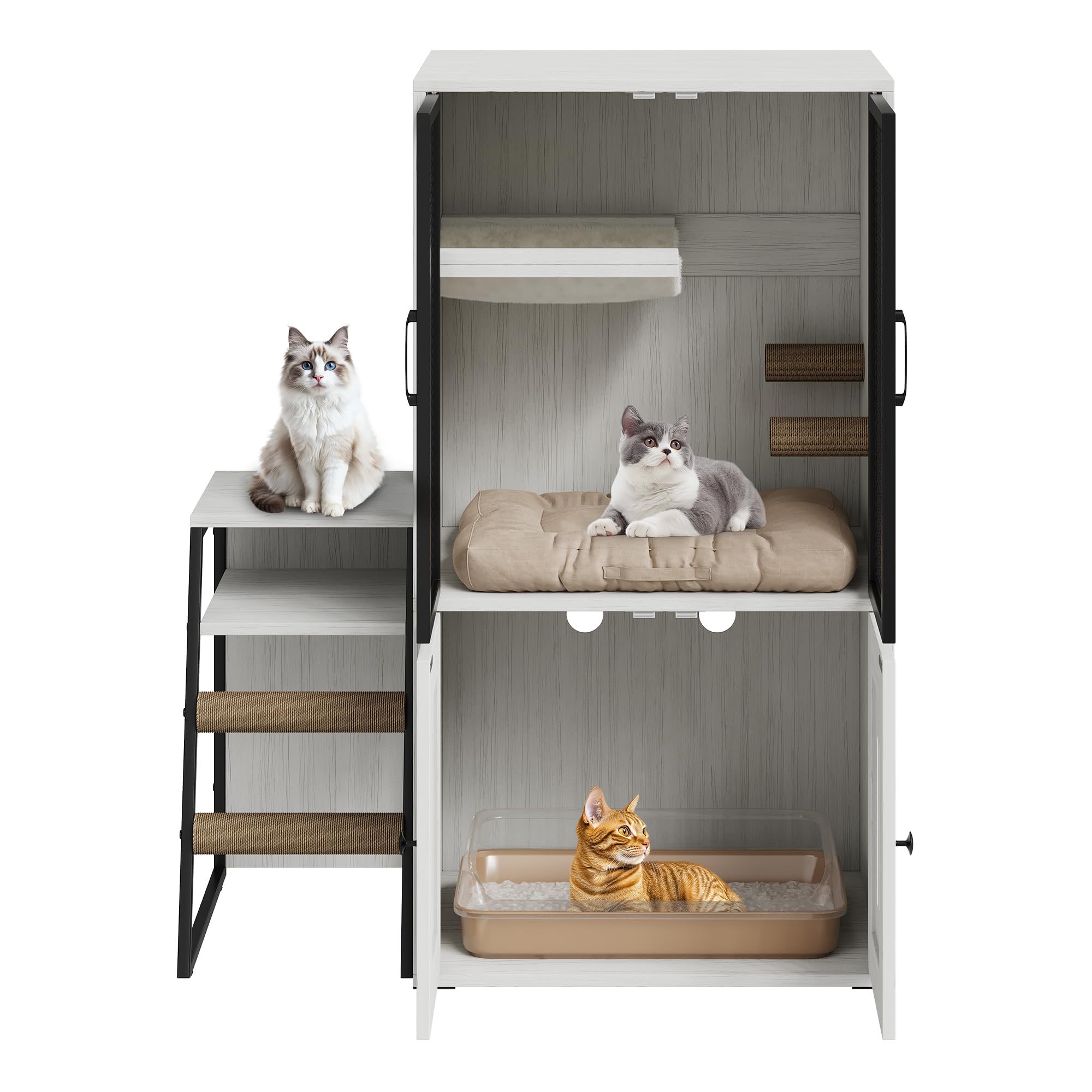 Amazon.co.jp: 猫トイレ 収納家具 多匹用 扉付き 2段式 隠せる 室内用