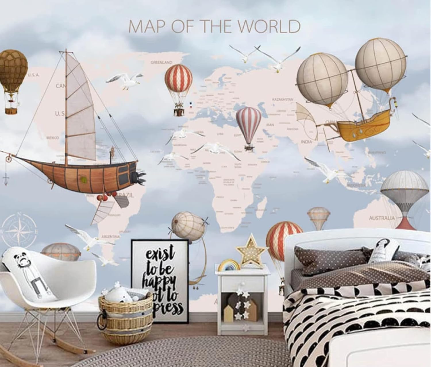 Papier peint panoramique carte du monde 3D grand format pour mur TV