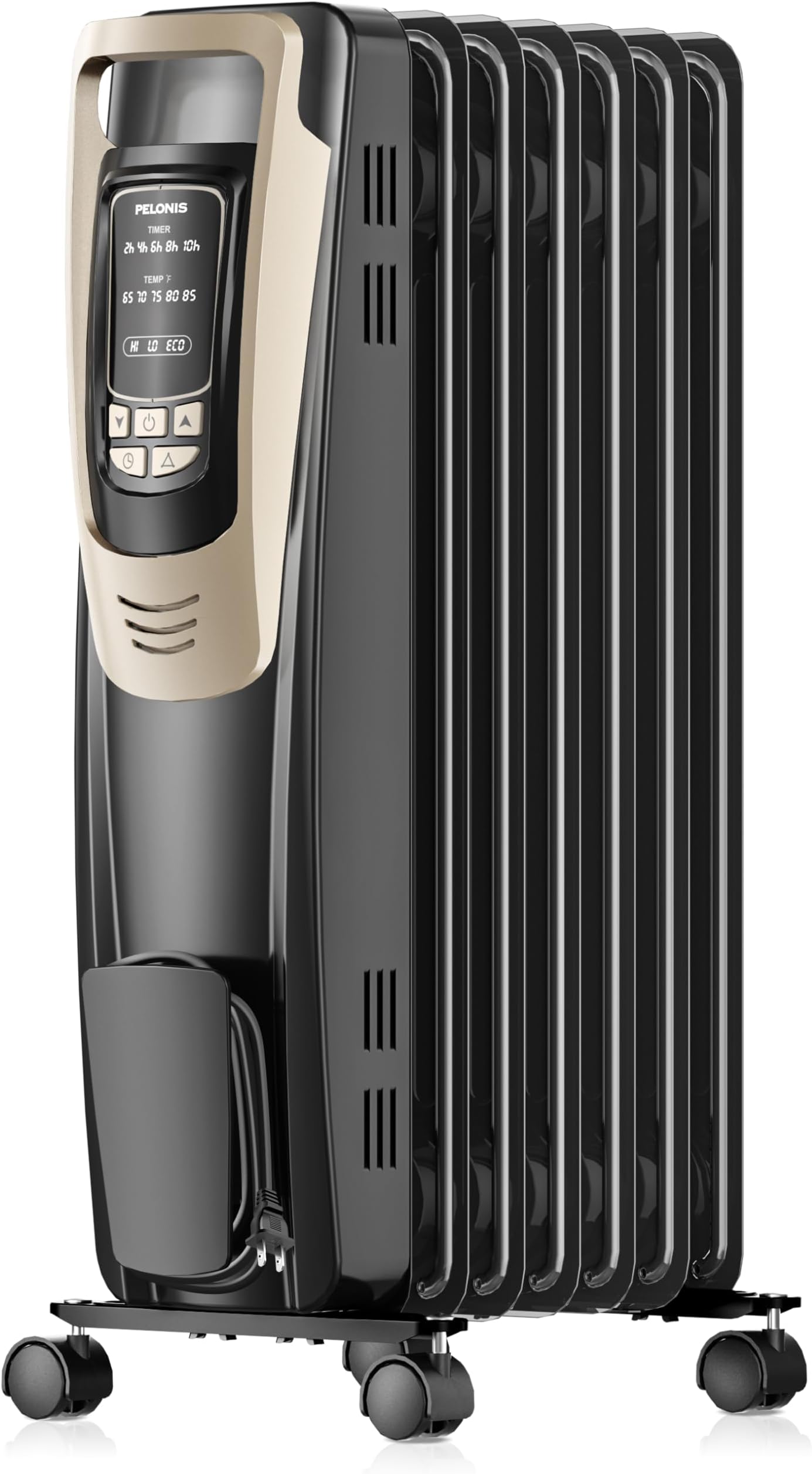 Champagne Oil Filled Radiator Heater with Remote and Thermostat, 5 Temperature Settings for indoor use Large Room, Energy Efficient Electric Space heater with Safety Features