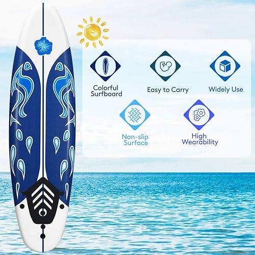 Miniatura 25 de Giantex 6 pies Tabla de surf tablas de surf de Foamy Surf Playa Océano color Rojo Rojo y azul,Blanco y azul,Amarillo y azul