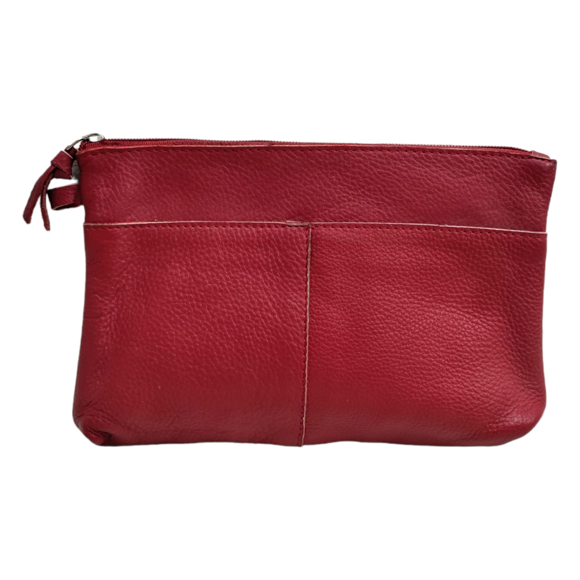 Leather Cosmetic Bag Leather Zipper Pouch Make Up Bag Travel Friendly Cosmetic Pouch (Red)