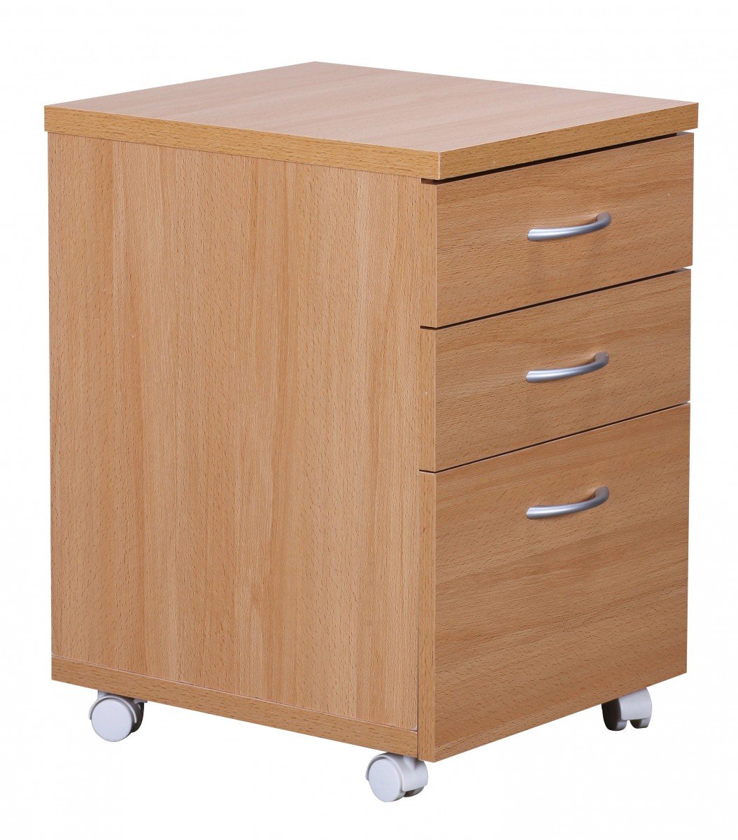WOHNLING Cassettiera con Ruote Ottawa 40x45x60 cm Faggio con Cassetti | carrello con maniglie in effetto alluminio, mobile basso per scrivania, cassettiera da ufficio compatto, carrello estetica