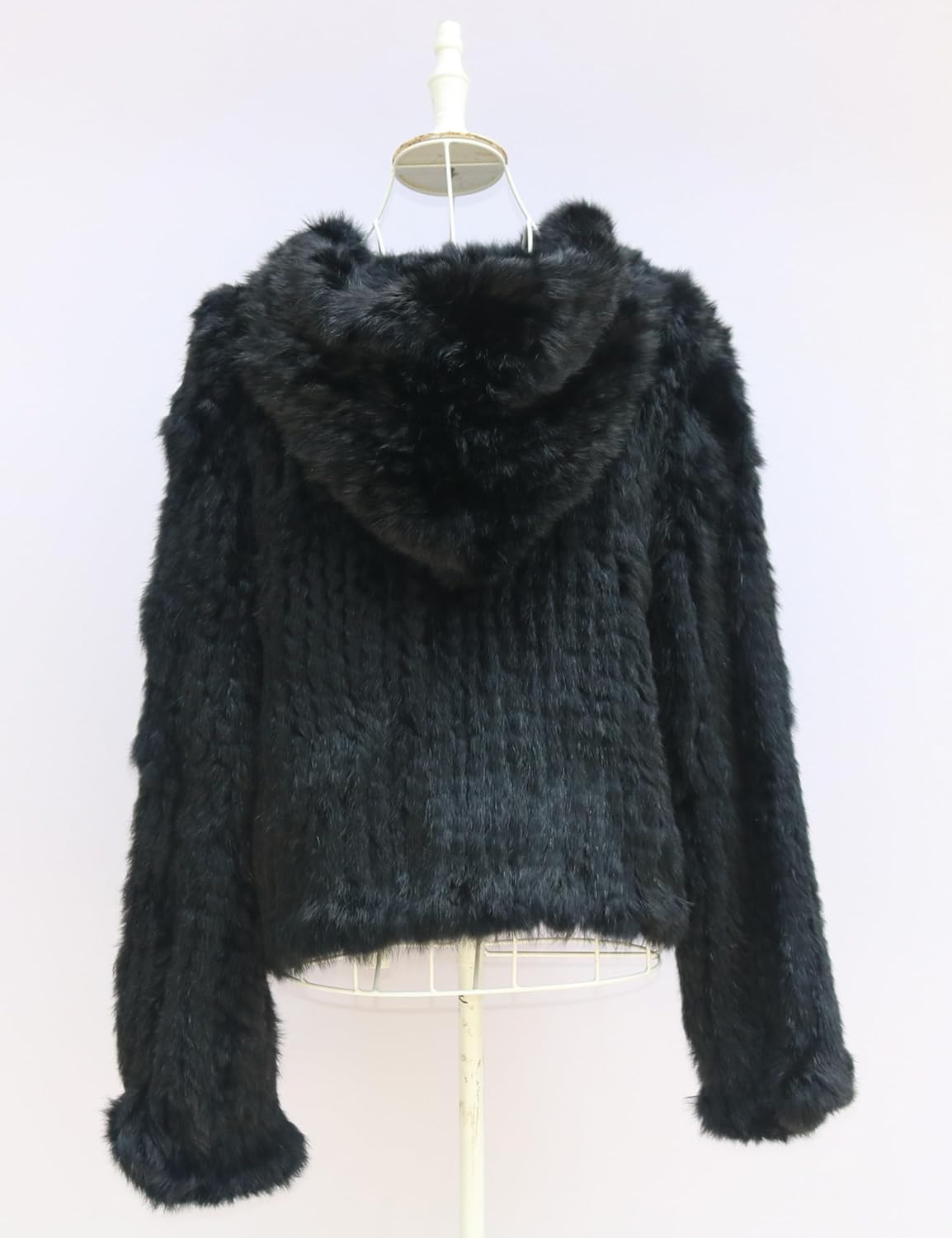 Women's Real Rabbit Fur Coat Loose Hooded Flare Sleeves Thickened Genuine Fur Jacket Short Streetwear