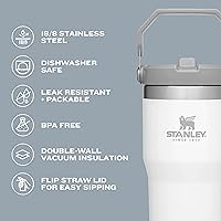 Vista 80 de Stanley - Vaso con popote plegable IceFlow con asa de 30 onzas Tapa de giro y popote abatible Botella de agua resistente a fugas Acero