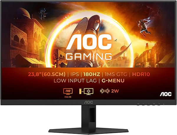 AOC 24G4XED 23.8 inch FHD Gaming Monitor 180Hz, Fast IPS Panel, 0.5ms MPRT, Adaptive Sync, HDR10, G-Sync Compatible, Speakers, (1920x1080 HDMI 2x 2.0 DP 1x 1.4) Black - 2
