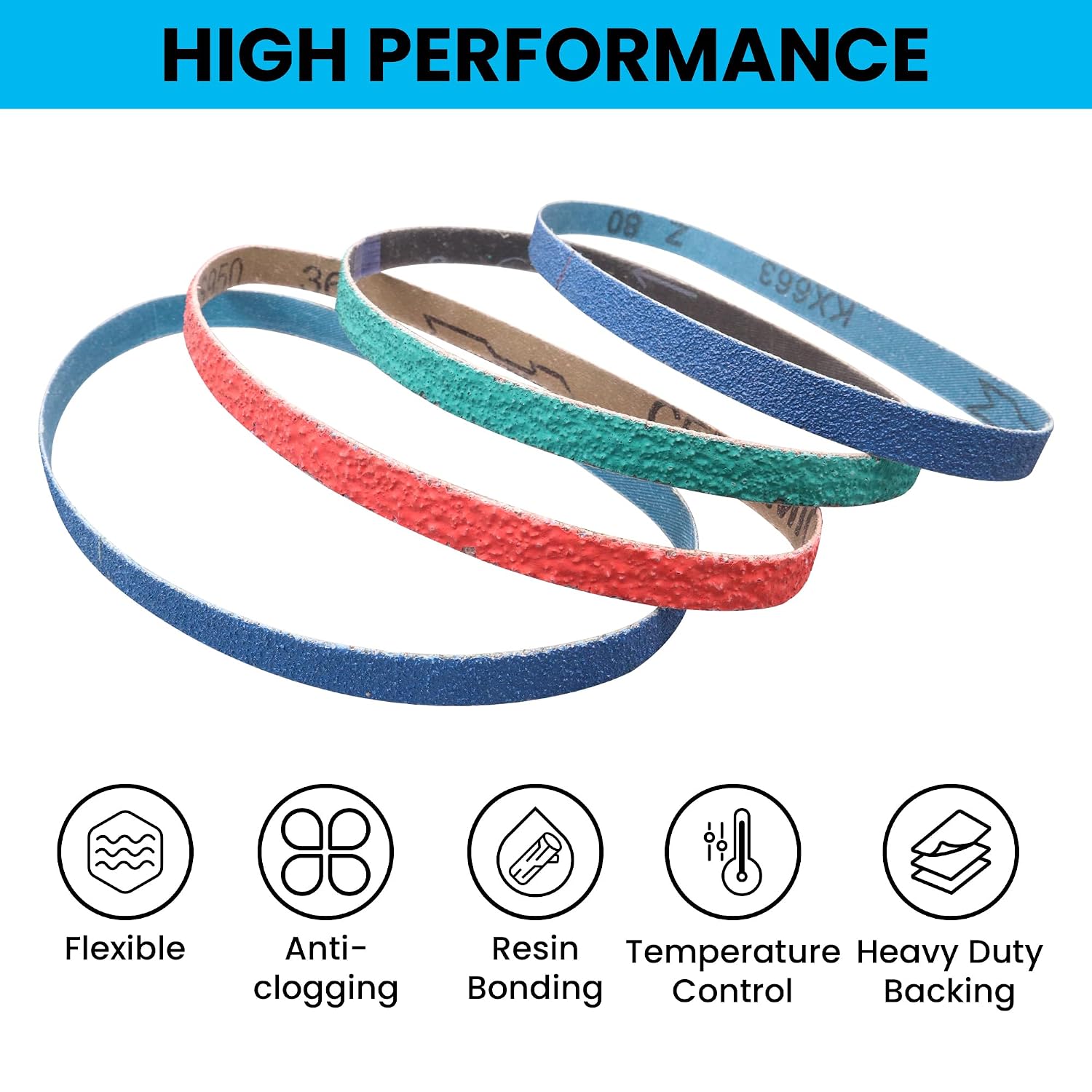 1/2 x 18 Inch File Belts for Air Belt Sander 36/40/60/80 Grit, 20 Pcs