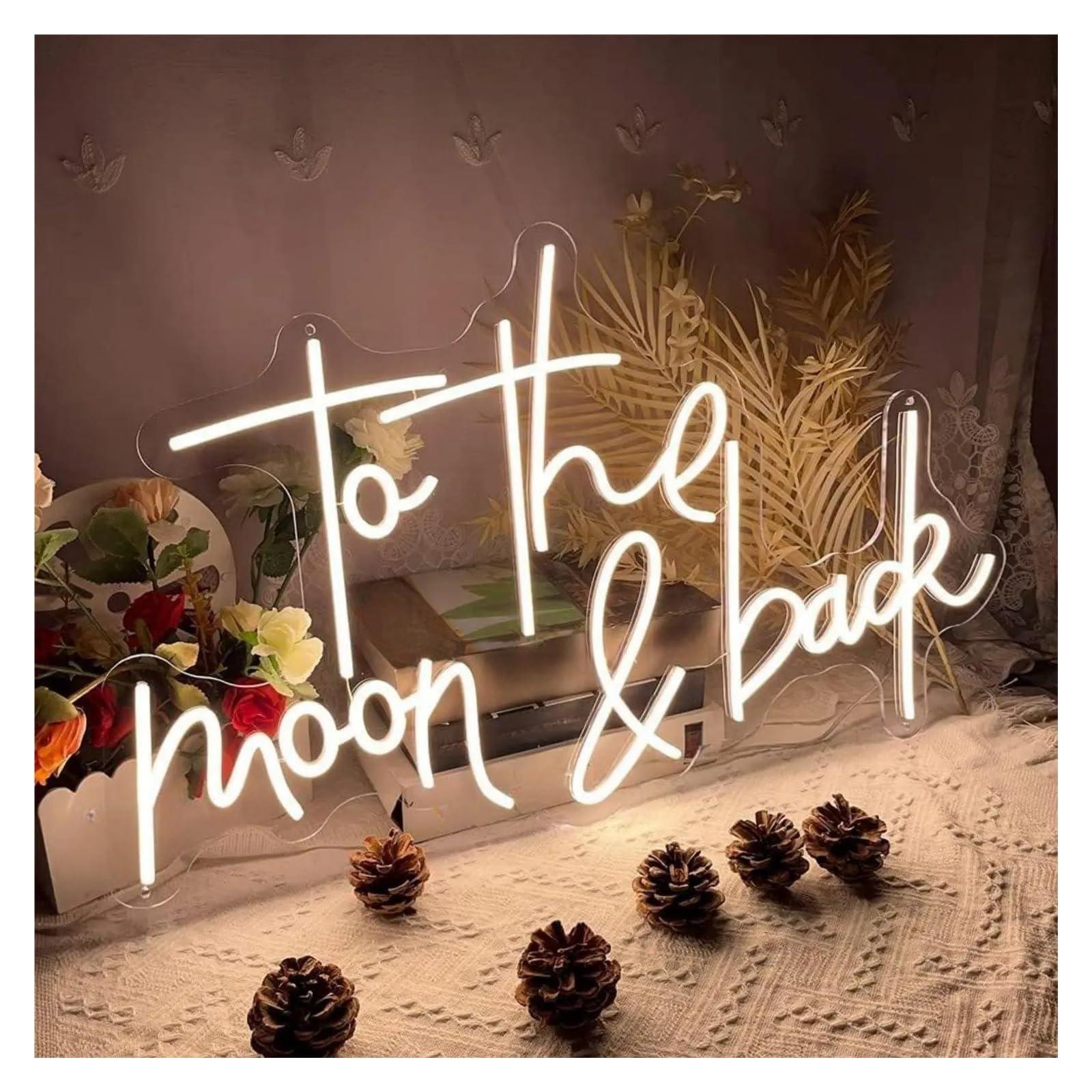 Xenite One Color Hanging Art Neon Signs To The Moon&Back Neon Sign Usb Powered Dimmable Neon Light For Bedroom Party Wall Decorations 23.3Cm×40Cm