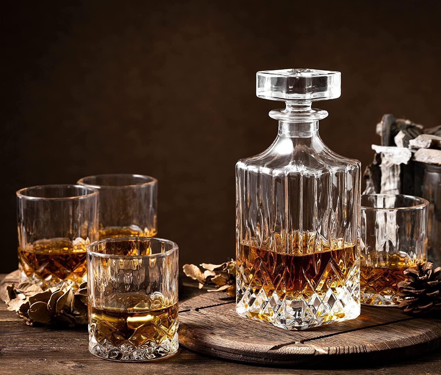 Mivana Elegant Whiskey Decanter Set with Glass 7 pc for Men & Women, 750 Ml Whiskey Crystal Liquor Drinking Decanter Gift for Alcohol Lover (MV-01) 2