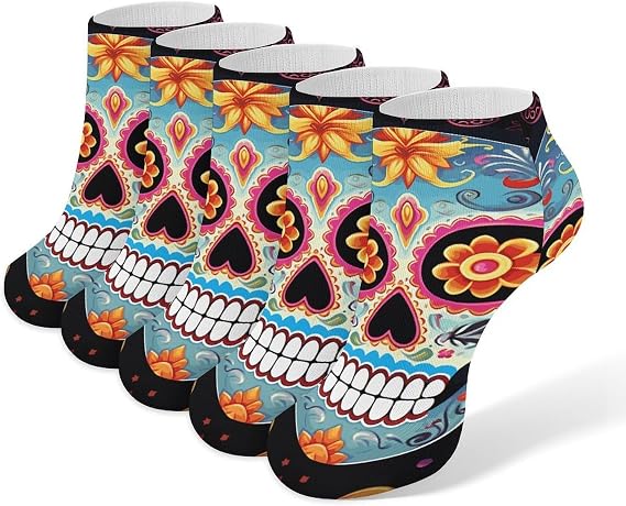 Sugar Skulls 5 Pack Low Cut Socks, Women's Running Socks