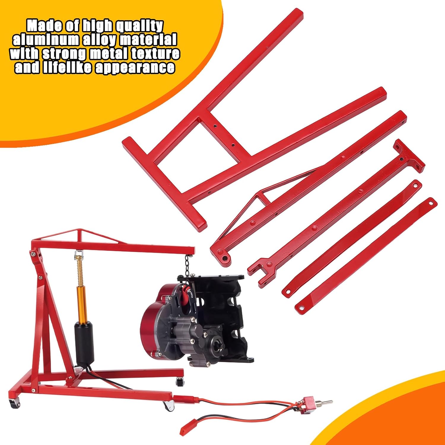 RC Engine Crane Hanger Electric Model Car Crane Jack Universal for 1 8 1 10 Scale Remote Control Vehicles not for Real Cars Black (Red)