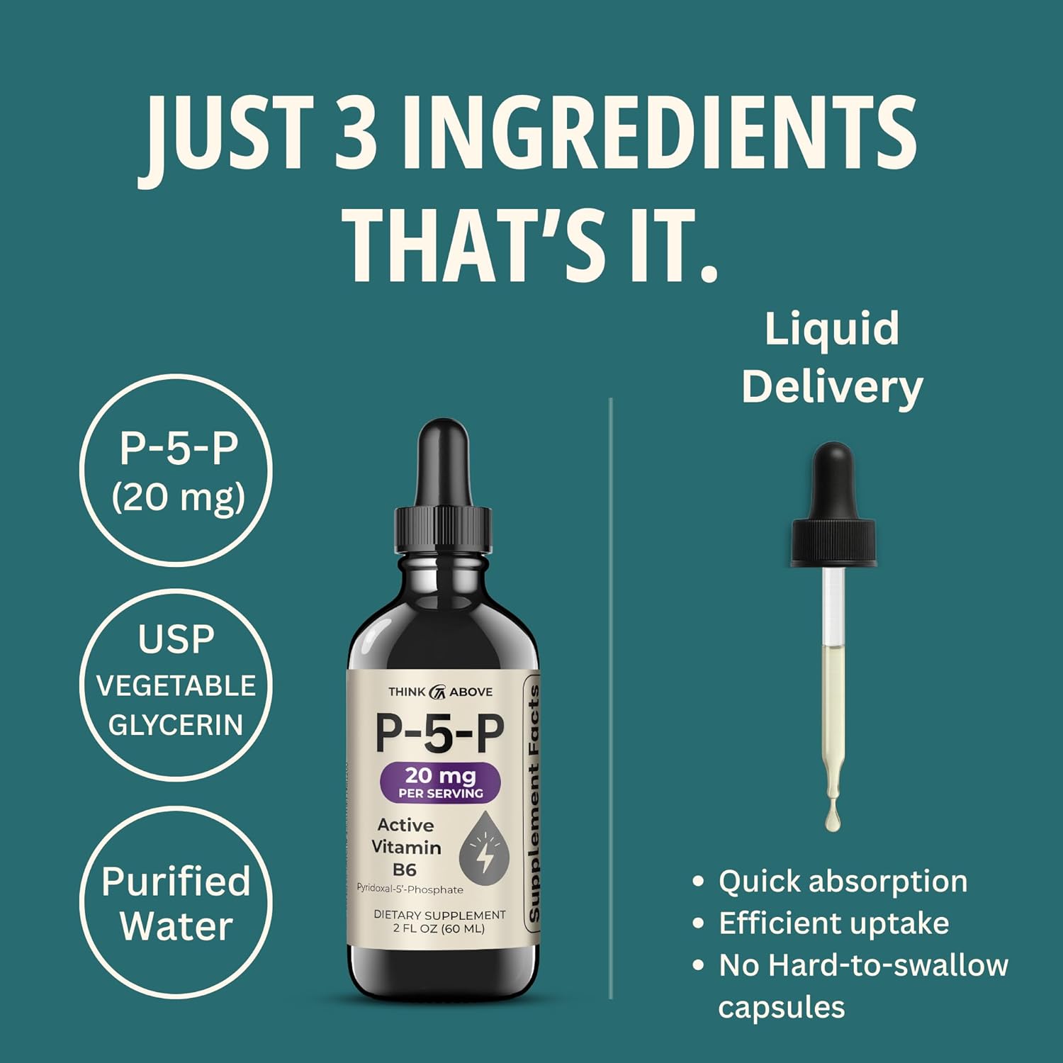 P5P Liquid Drops – Activated Vitamin B6 (Pyridoxal-5-Phosphate) – Fast Absorption Formula – 2 oz (60 mL) Pack of 2 - Image 3