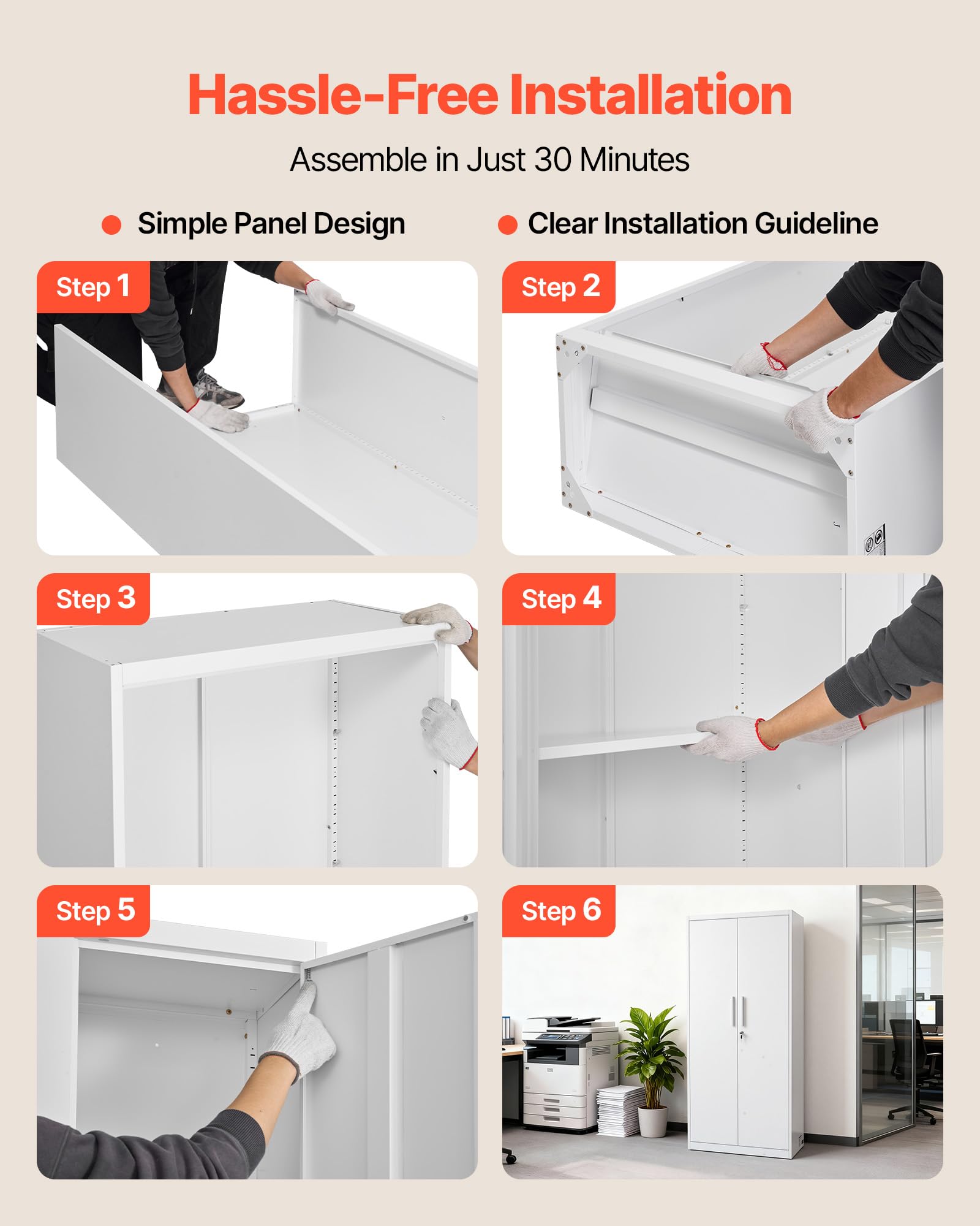 VEVOR Armario de Almacenamiento Metálico de 5 Niveles 80 x 40 x 175 cm, Gabinete de Garaje de Acero con Cerradura, para Herramientas de Despensa, Almacén, Sótano, Lavandería, Oficina, Blanco