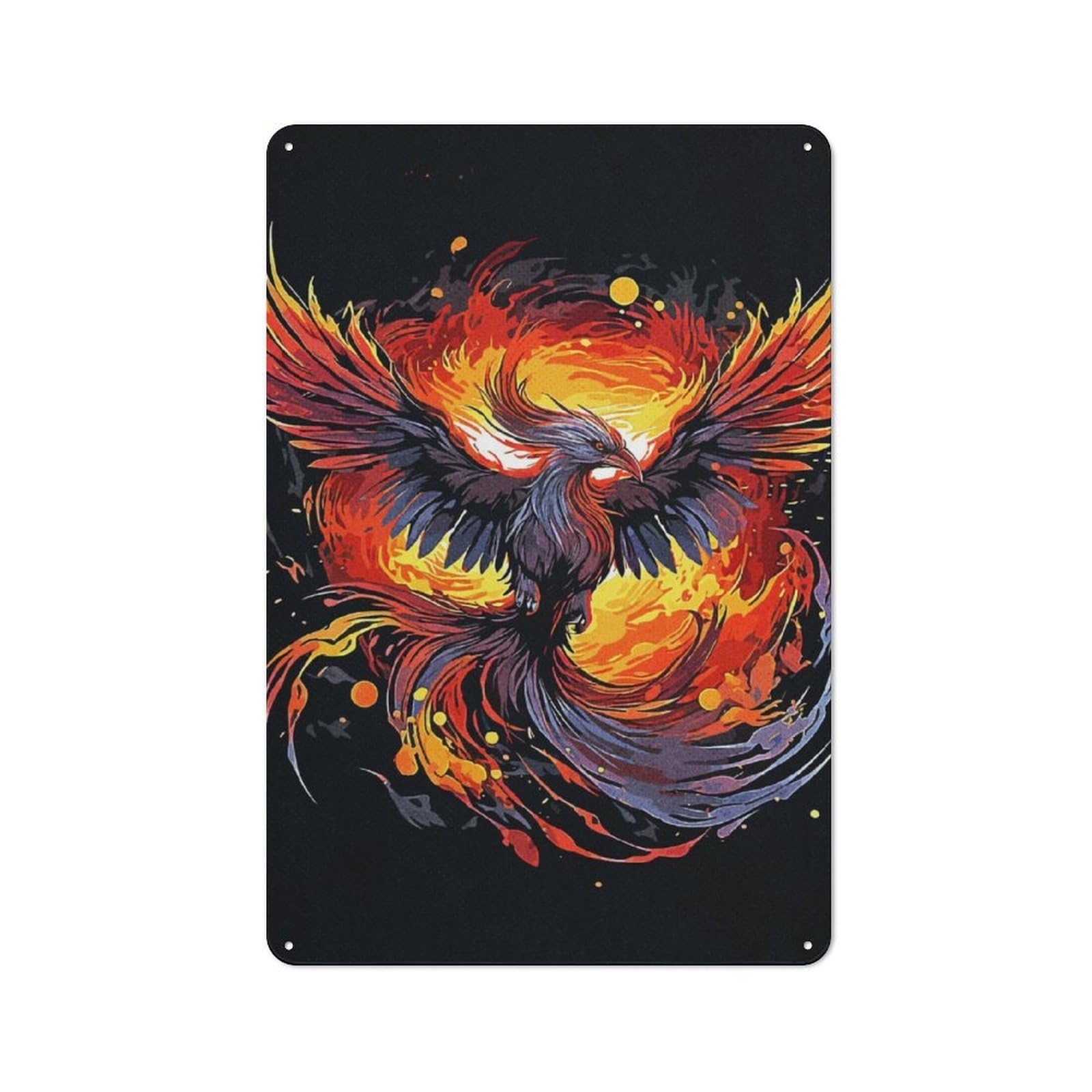 Junmoney Phoenix Mystic Vintage Tin Sign 30X20cm With For Man Cave Or Games Room, Suited To Wall Displays In Games Rooms And Man Caves