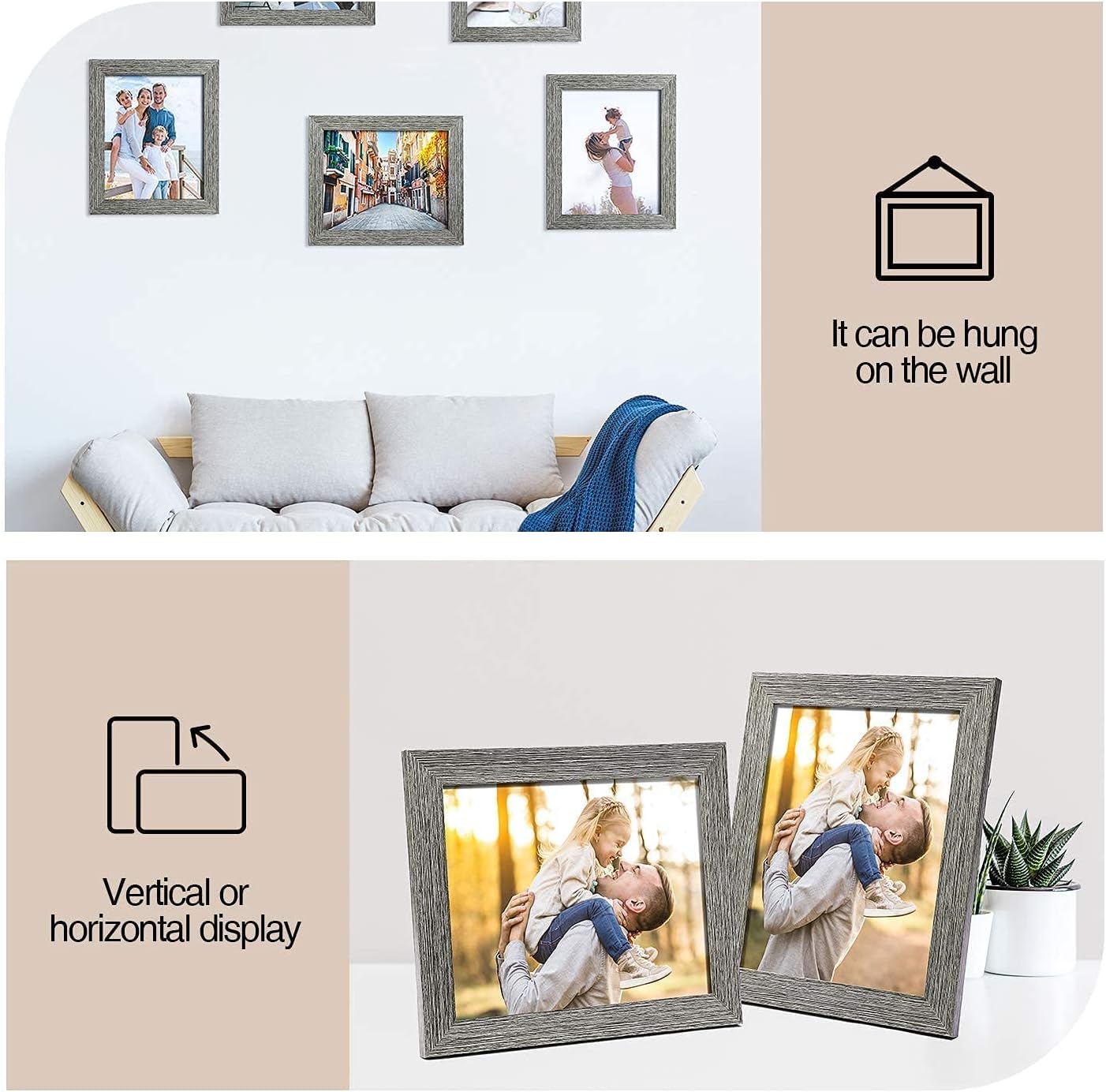 TWING 8 X 10 Picture Frames Set of 6, Rustic Grey Farmhouse Collage Photo Frames Gallery Wall Frame Set for Table Top and Wall Display - Image 3