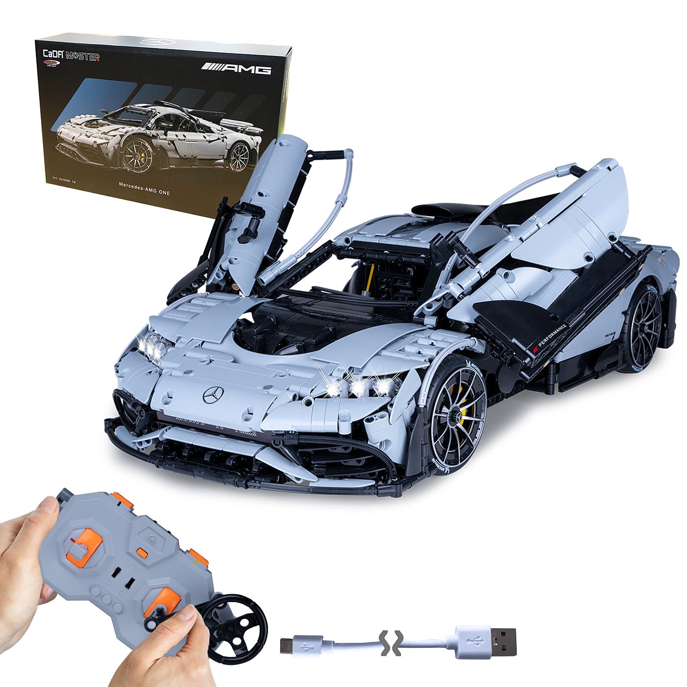 JAMARA 402862 CADA Mercedes-AMG ONE 1:8, 2,4GHz Bricks, Auto Spielzeugauto, Sport Rennwagen für Kinder ab 14 Jahre, RC Ferngesteuert, Geschenkidee für Kids, Licht, Detailgetreu