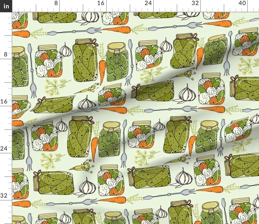 Spoonflower Fabric - Pickle Pickles Pickled Cucumbers Jars Printed on Petal Signature Cotton Fabric by The Yard - Sewing Quilting Apparel Crafts Decor