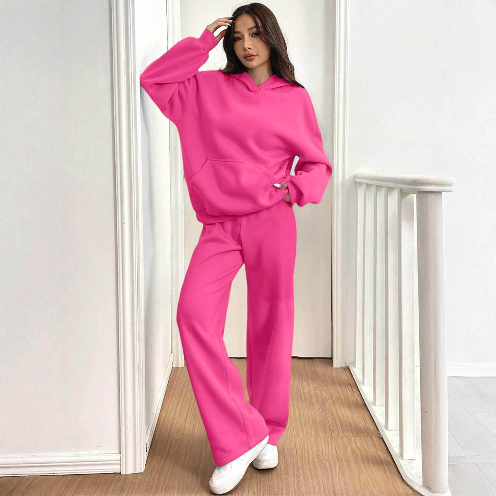 Damski dres do joggingu, odzież wypoczynkowa, zestaw dresowy, jednolity kolor, dwuczęściowe dresy, strój rekreacyjny, bluza i spodnie do joggingu, odzież sportowa, na wiosnę, jesień, zimę