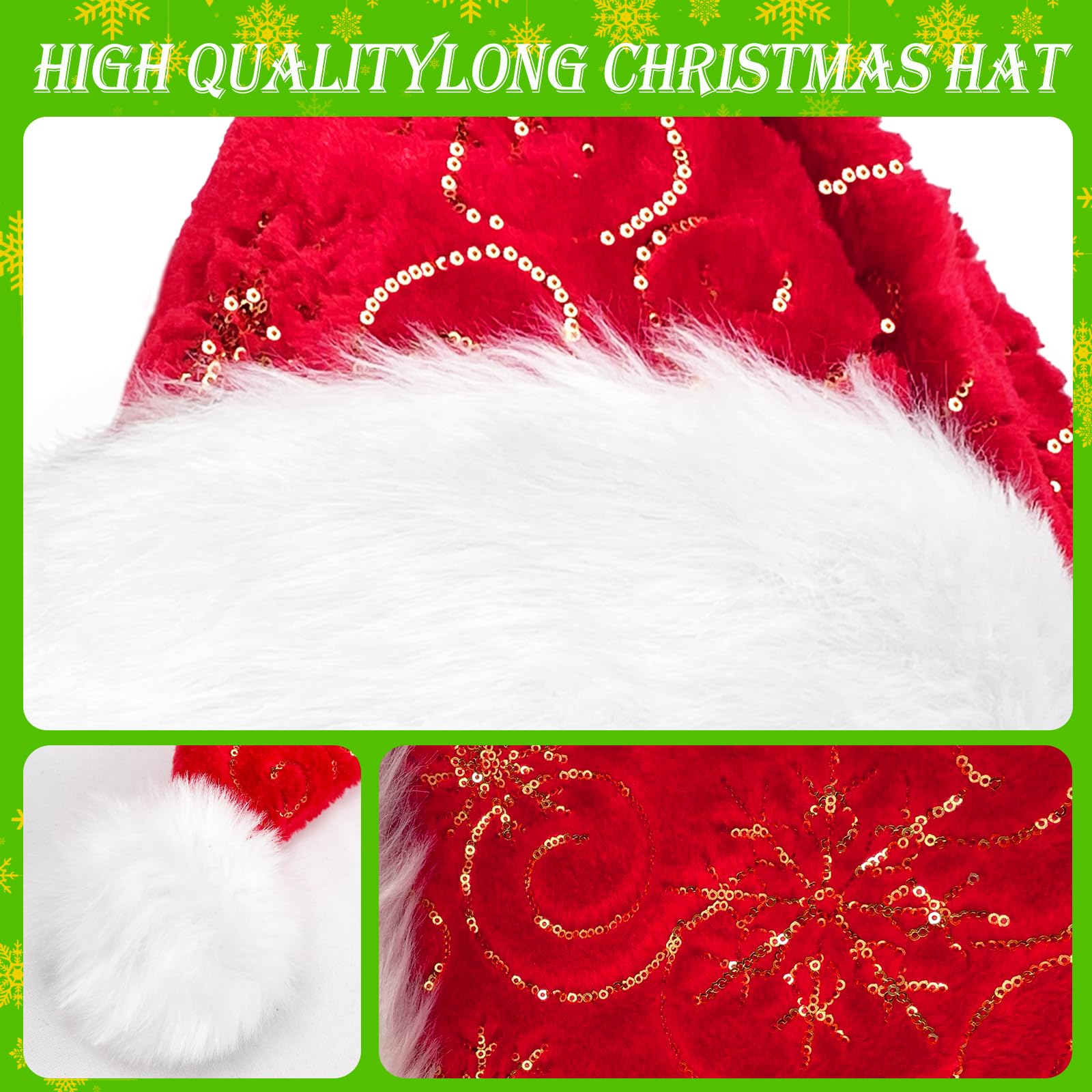 Sombrero de Papá Noel de copo de nieve de Navidad rojo para adultos, mujeres y hombres, sombrero de Navidad de terciopelo suave grueso, regalo de Navidad, fiesta de Año Nuevo