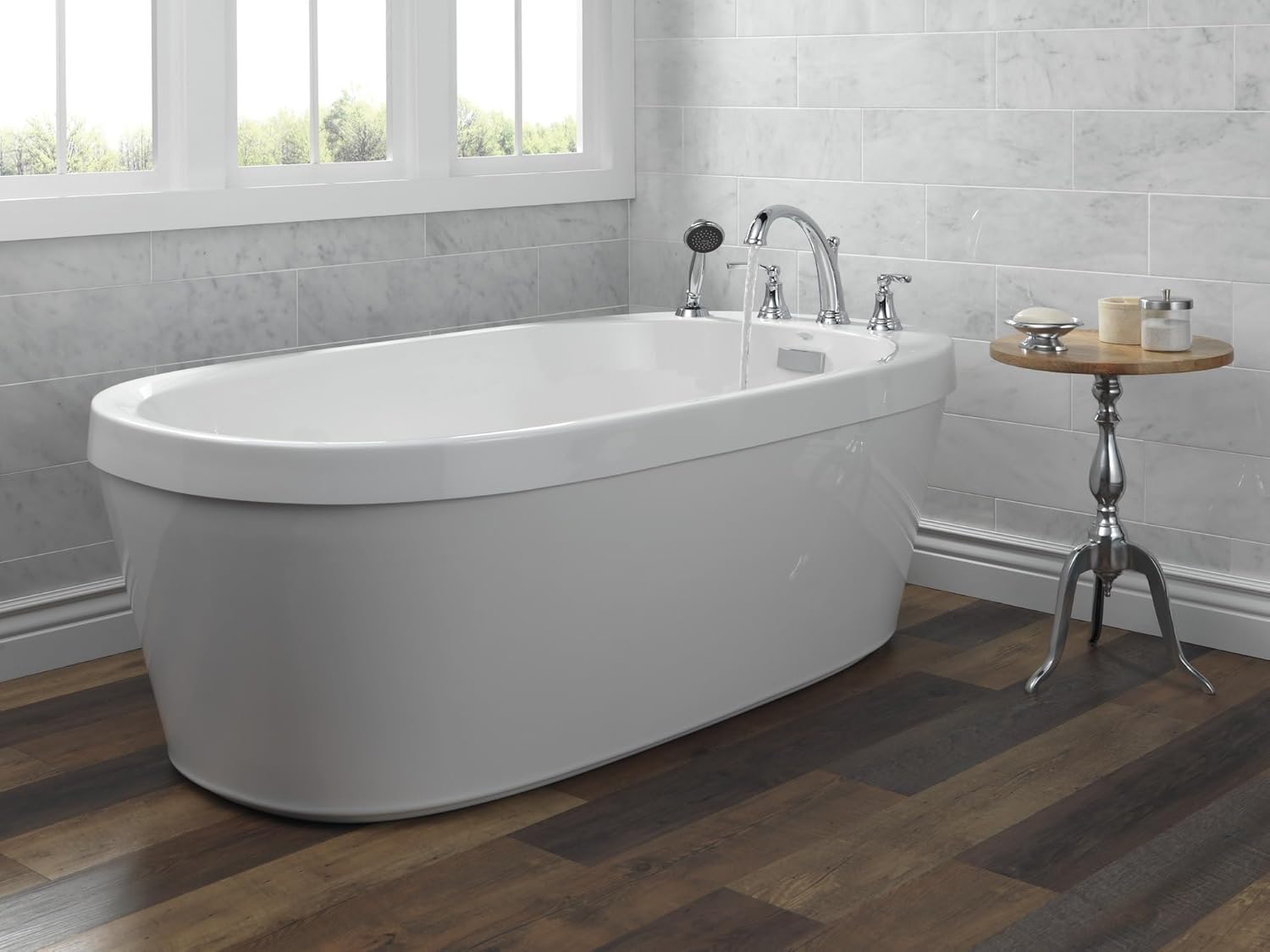 Delta Faucet Woodhurst Roman Tub Trim with Hand Shower - 4-Hole Deck Mount Bath Tub Faucet with Hand Sprayer - Venetian Bronze, T4732-RB (Rough Sold Separately)