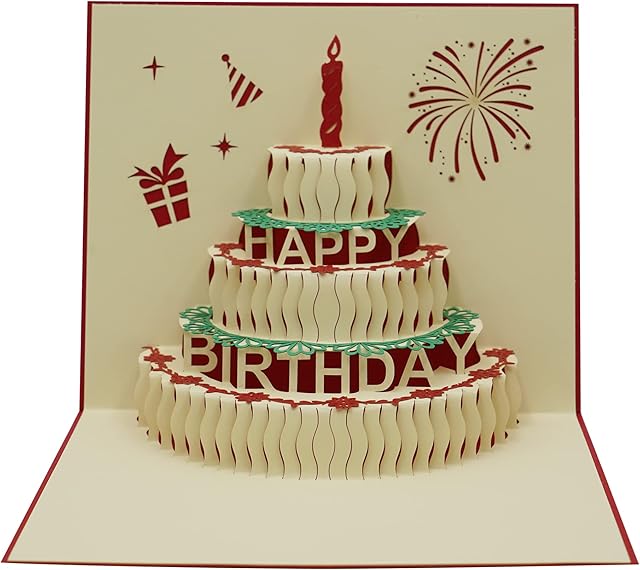 AIBAOBAO Birthday Card, 3D Pop Up Happy Birthday Card Handmade Birthday Cake Pattern Card, Folded Birthday Greeting Card with Envelope for Her, Him, Wife, Mum, Dad, Brother, Sister, Daughter, Grandma