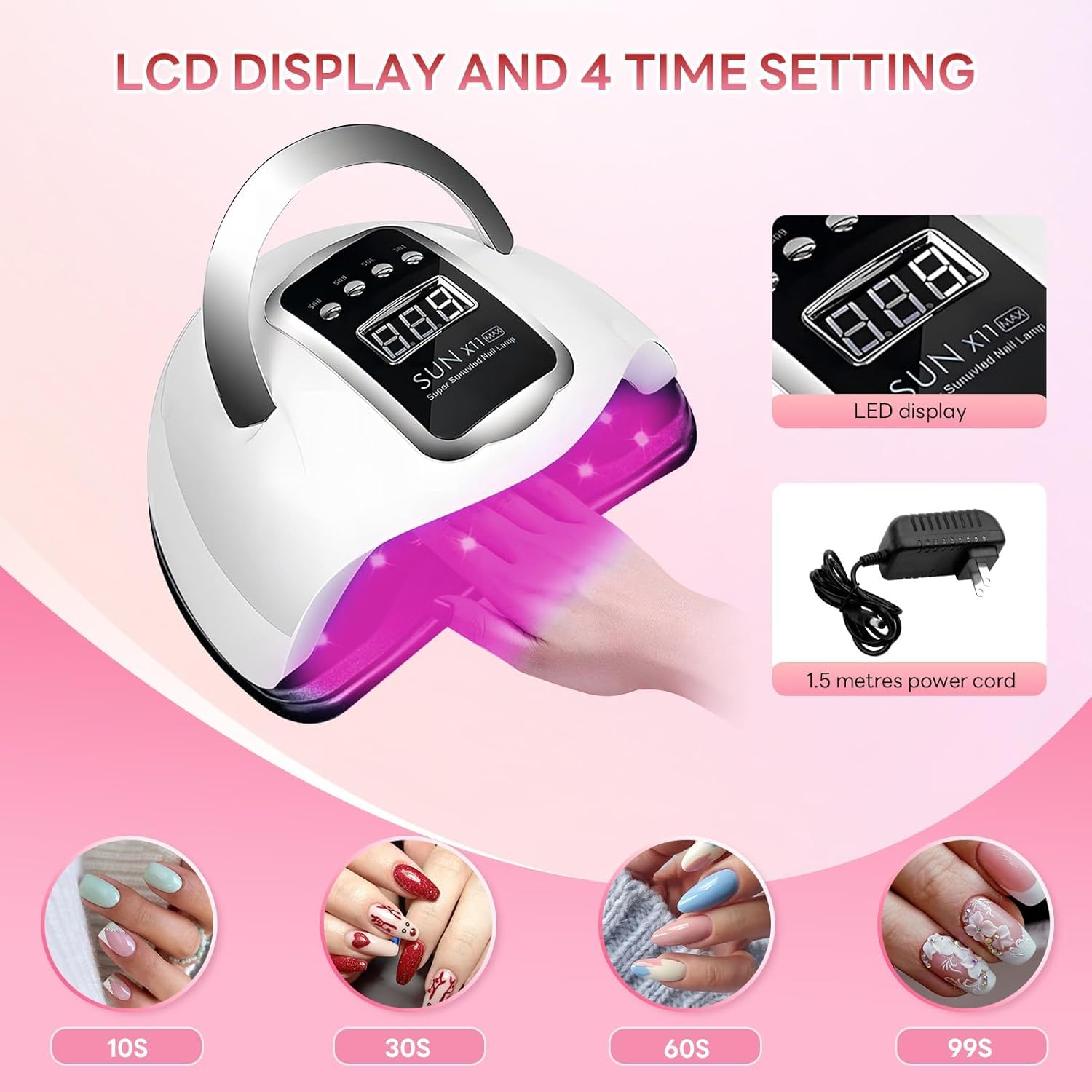 Lampe à ongles UV LED 280 W - Pour vernis à ongles gel - Avec 66 perles de lampe et capteur automatique - 4 réglages de minuterie - Outils de nail art professionnels