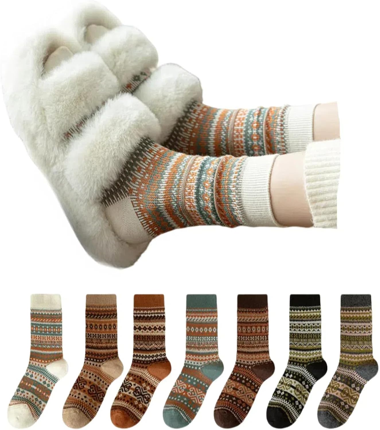 Plaid Socks Retro Argyle High Ankle Sock Women 7 Pairs Double-Needle Double-Layer British Style