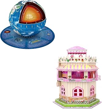 Experience Adventure & Education Combo! Dive into Rooftop Romance Dollhouse & Earth Globe Puzzle Set. Inspire Creativity & Geography Skills with LED Dollhouse & 3D Earth Model for Kids t