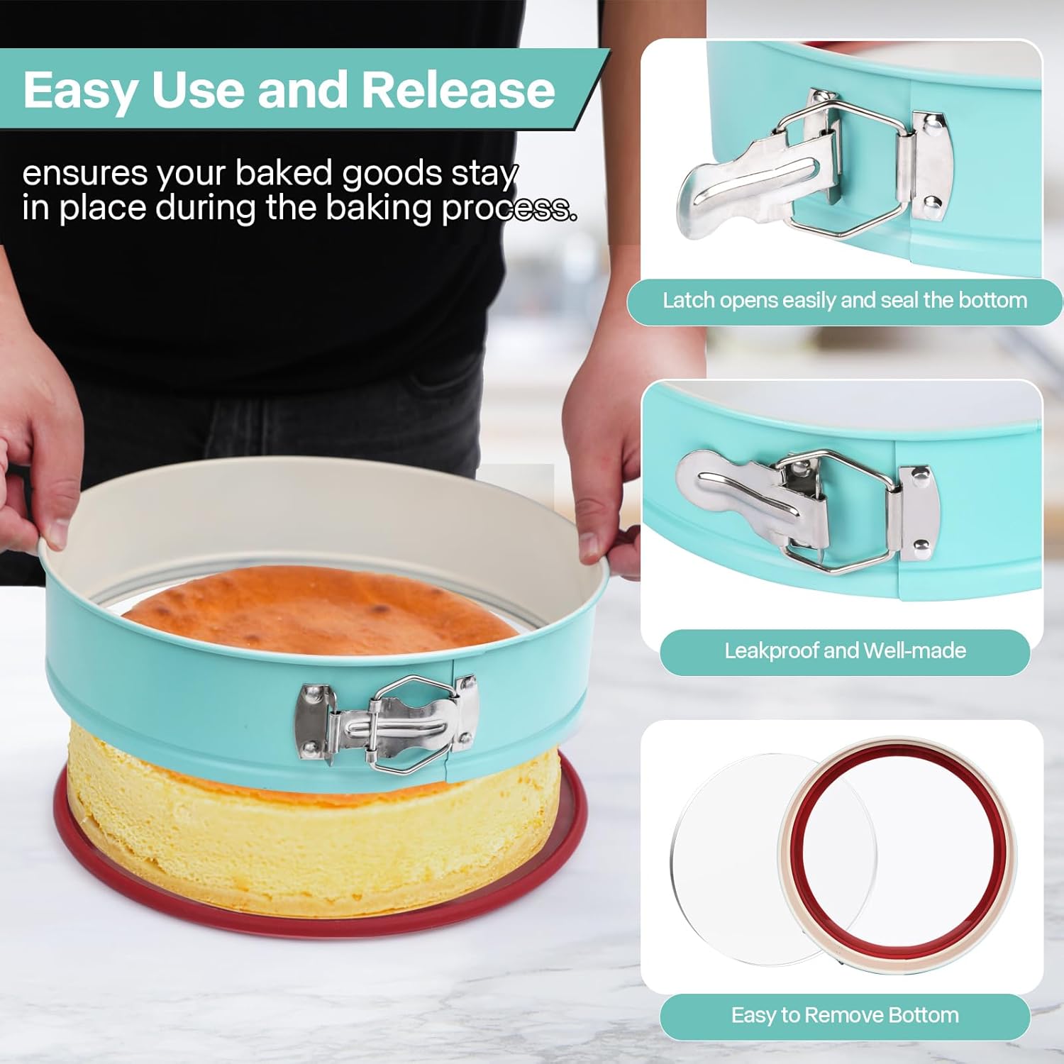 10-Inch Glass Bottom Springform Pan with Silicone Seal, Springform Pan 10 inch Nonstick,10In Cheesecake Pans Springform, Leak-Proof, Nontoxic & Oven-Safe - Image 3