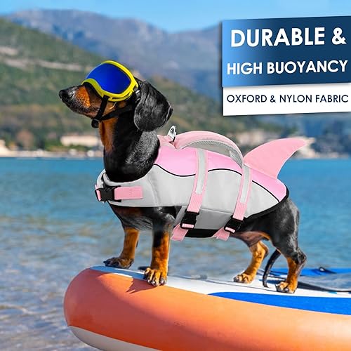 Vista 13 de AOFITEE Chaleco salvavidas para perros, ajustable, de ripstop con asa de rescate para perros pequeños, medianos y grandes, 5 tamaños, s, Salvavidas