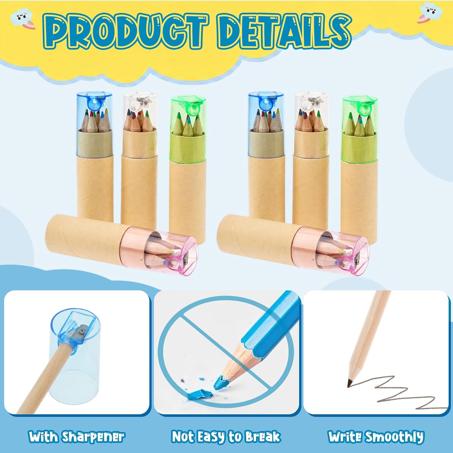 12 Packs Mini Colored Pencils Bulk with Sharpener, Portable Pencil Set in Tube for Classroom Reward, School Supplies, Art Drawing, Sketching, Party Gifts (6 Colors)