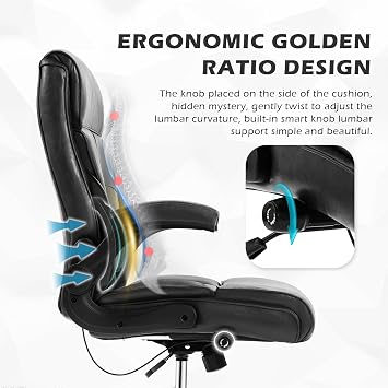 Ergonomic Executive Office Chair with Adjustable Lumbar Support, PU Leather Swivel High Back Home and Office Comfort Computer Desk Chair for Adults, Black
