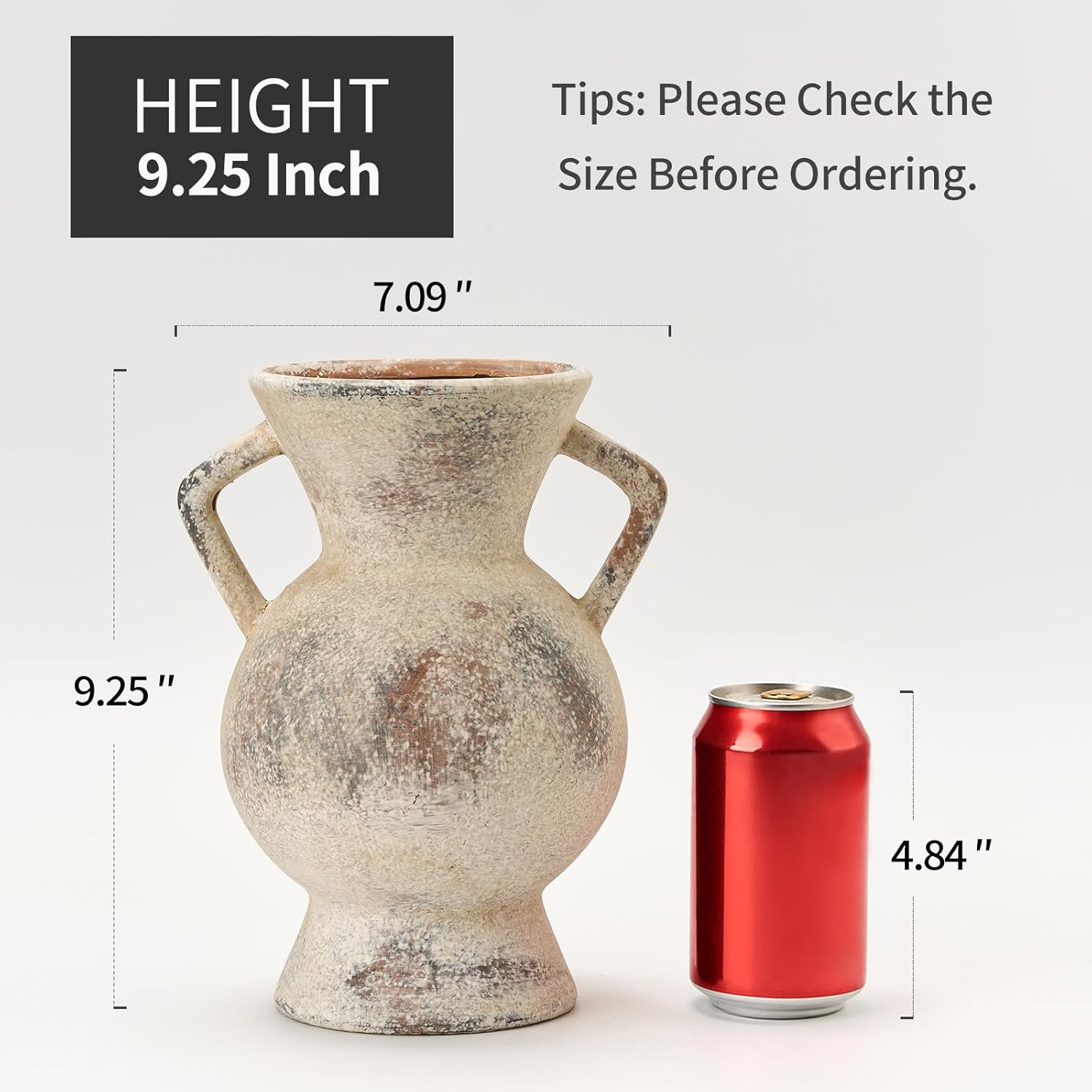 LUKA Antique Ceramic Vase with 2 Handle,9.25 inches Rustic Vase Minimalist Decor, Decorative Vases for Home Decor, Table, Living Room, Shelf, Christmas Decoration(Large,Gray) - Image 2