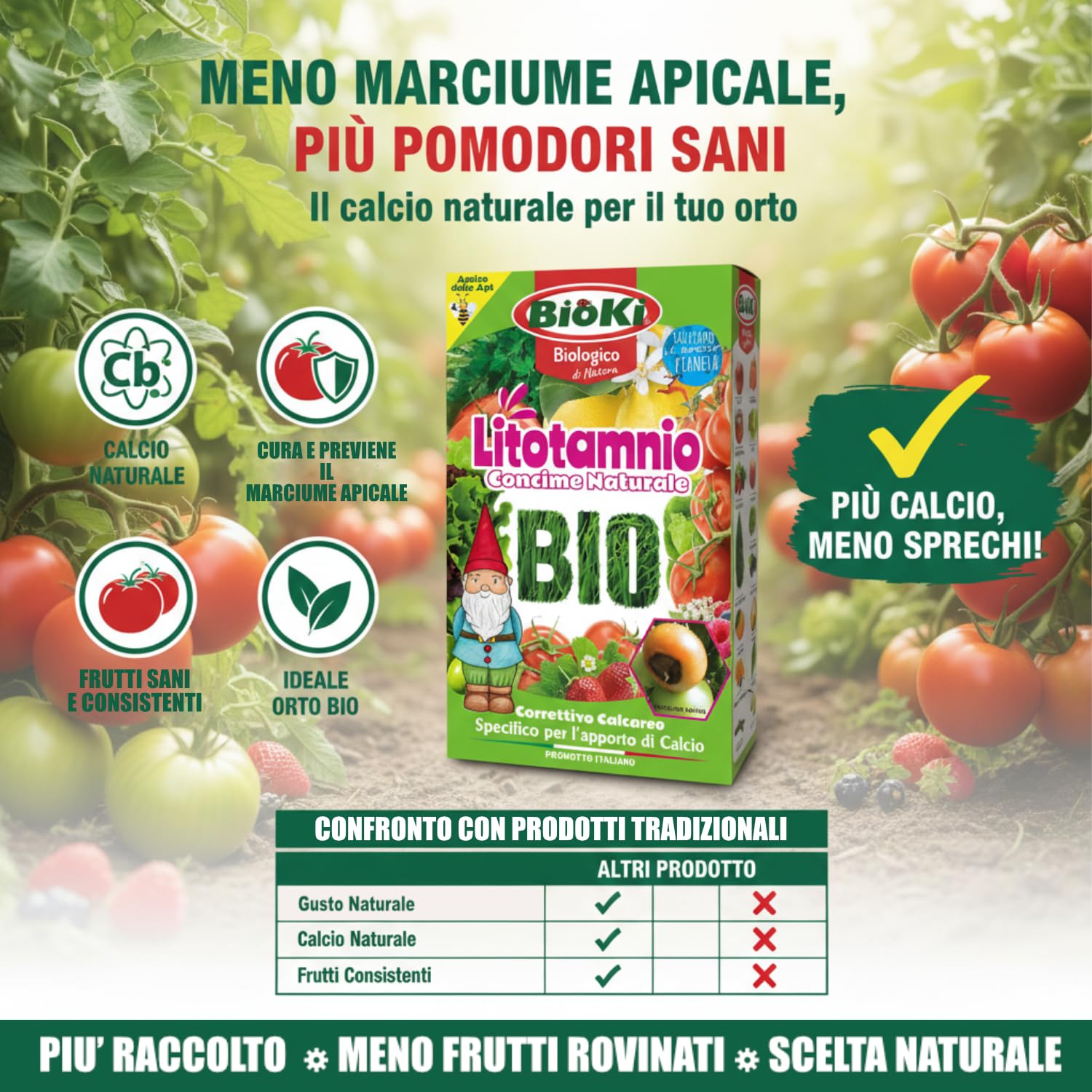 Bioki® Litotamnio Correttivo calcico naturale, indicato per il marciume apicale del pomodoro, elevato apporto di Calcio e Magnesio
