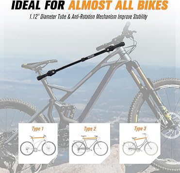 Bike Bar Adapter for Bike Rack, Bike Cross Bar for Bike and Ebike- 70 LBS Wight Capacity, Adjustable Iron Steel Adaptor with Rubber Hooks