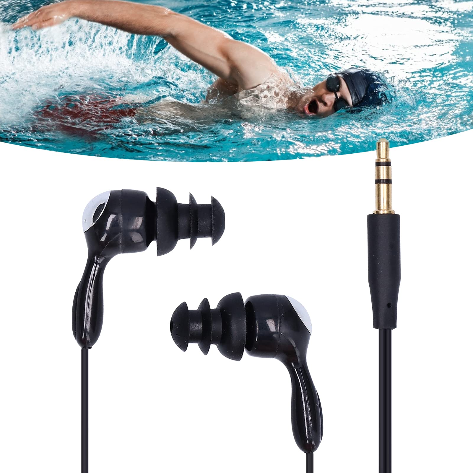 JTLB Écouteurs étanches avec câbles plus courts et design ergonomique pour la natation, la course et le surf (noir)