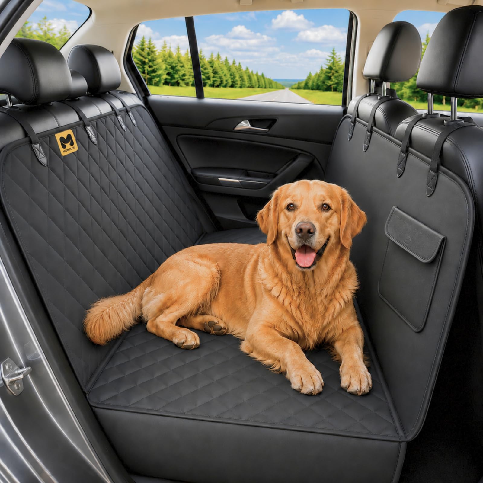 Coprisedile Auto per Cani – Telo Auto Cane Universale per Sedili Posteriori e Bagagliaio Oxford Impermeabile Antiscivolo Antigraffio - Protezione Sedili Auto per Cani con Tasca Porta Accessori