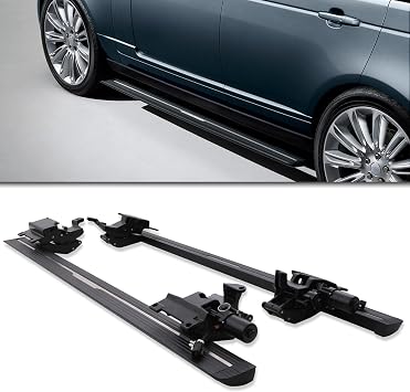 Predator4x4 Electric Retractable Deloyable Side Steps Aluminium Silver Black Running Boards Side Skirts Compatible with Land Rover Range Rover Vogue L405 Ranger Rover Sport L494 14-15